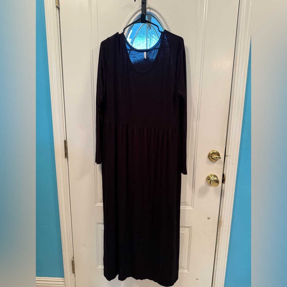 Longyuan Plus Size 3X Black Women’s Long Sleeve Maxi Casual Lounge Dress